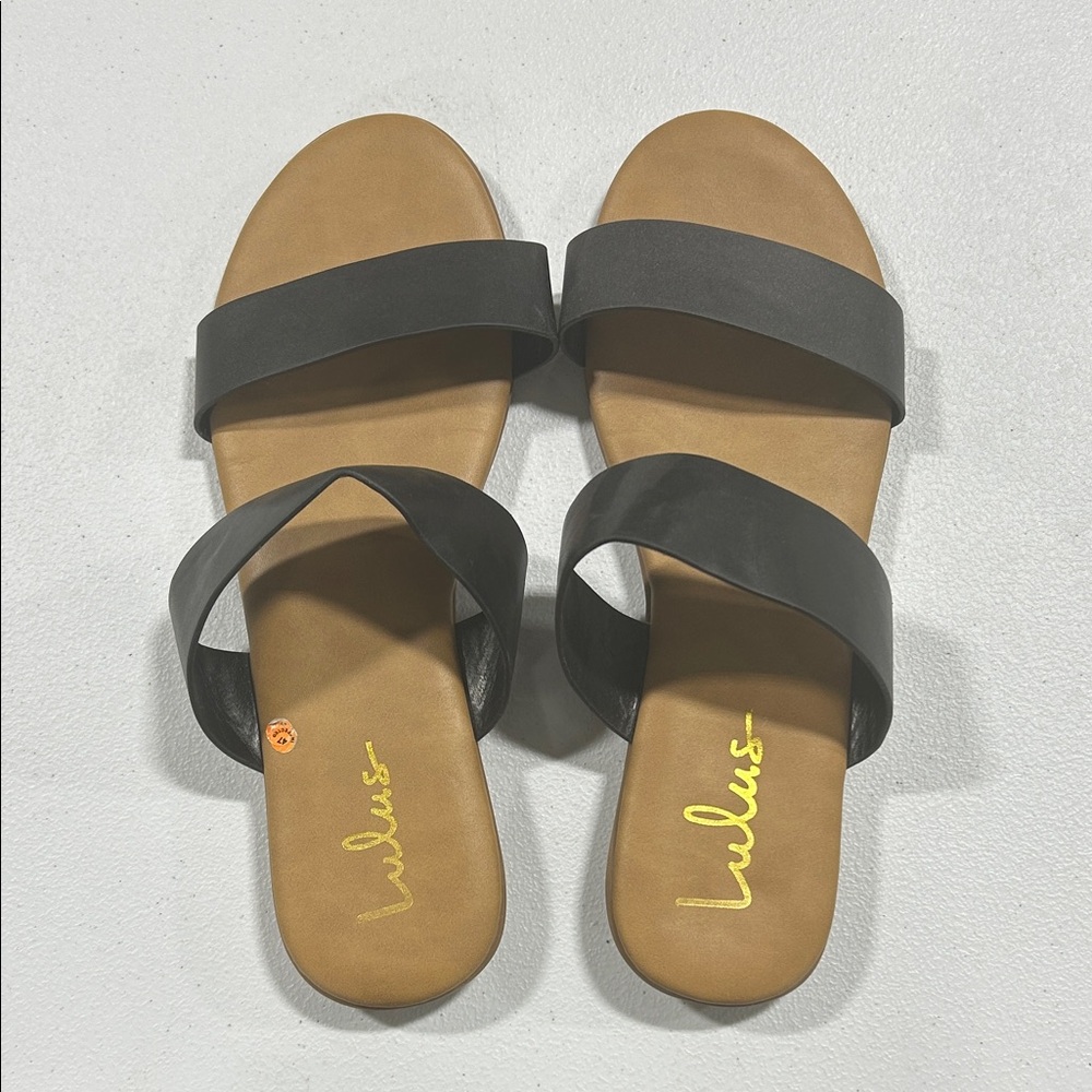 Lulu's Black and Tan Slide Sandals